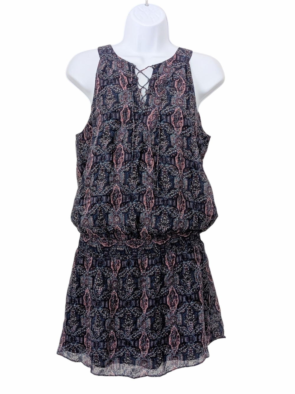 Joie High Seas Silk Mini Dress In Navy Blue And Pink